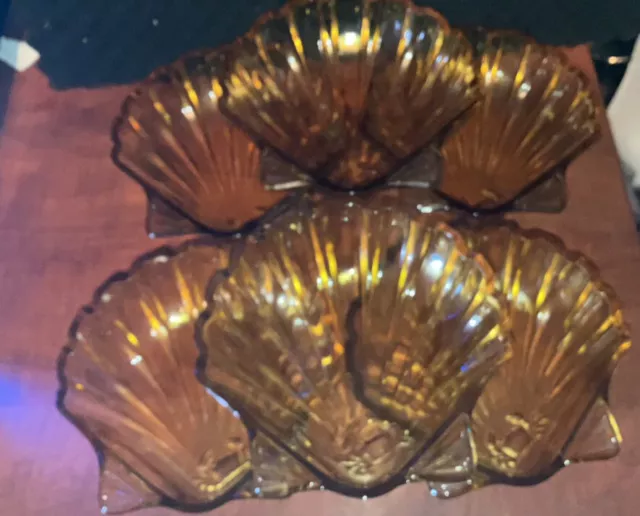Vintage Amber Clam Shell Glass Serving Dishes