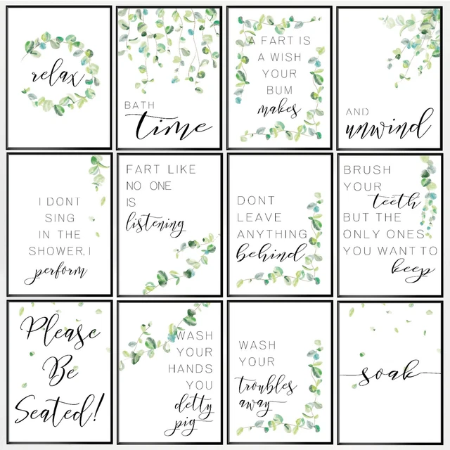 Bathroom Toilet Minimalist Eucalyptus Funny Home Wall Art print poster A4 A3