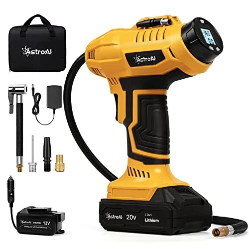 AstroAI Cordless Tyre Inflator Air Compressor,20V Rechargeable Battery Powered