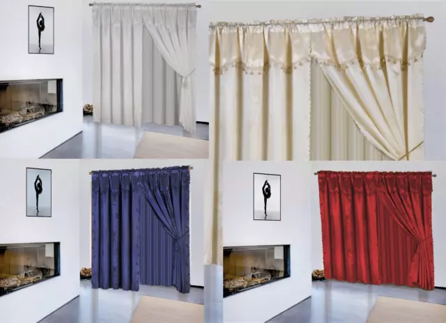 2 panel window curtain set (120" W X 84" L ) with valance and sheer backing NADA