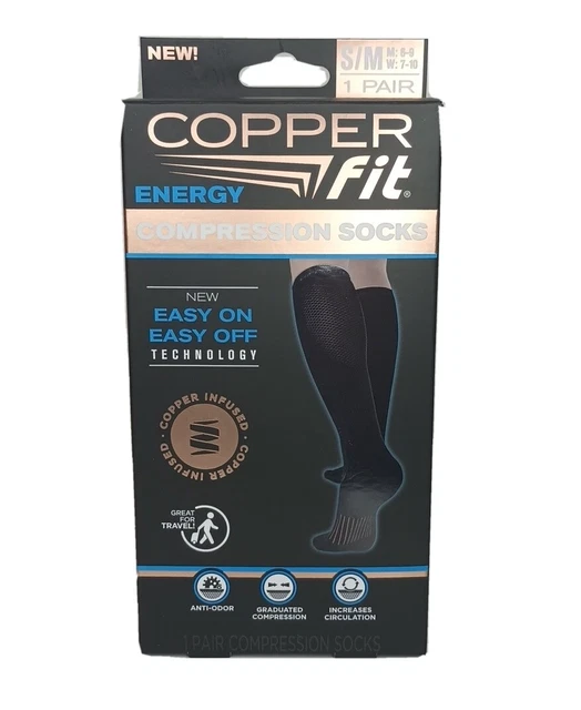 NEW COPPER FIT Energy Compression Black Socks For Circulation Size S/M
