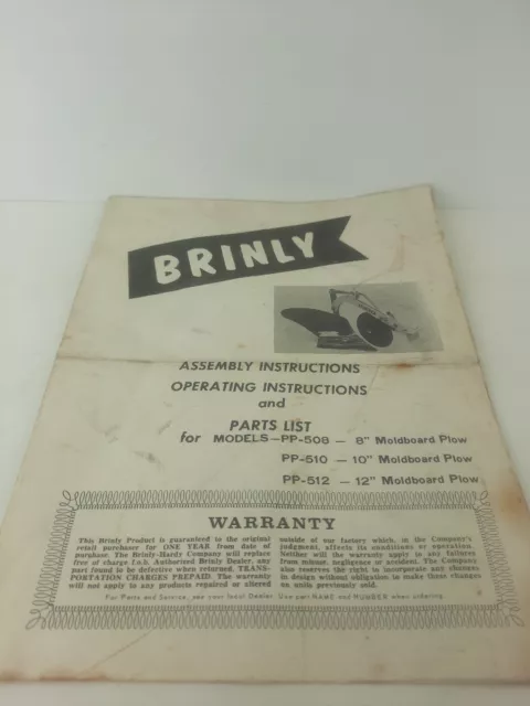 Brinly moldboard plow parts list operators manual Assembly Instructions PP-508