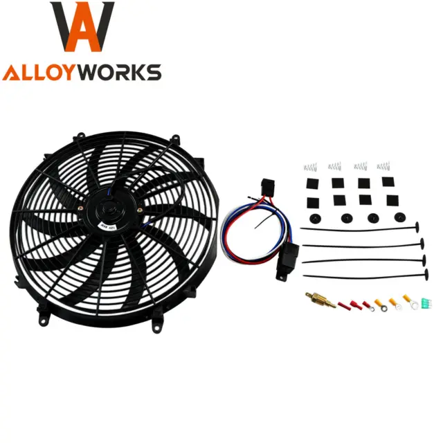 16" 2500Cfm Electric Fan W/ Wiring Install Thermostat Relay Kit Complete