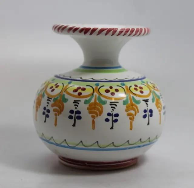Vintage Casas Puente Spain Pottery Hand Painted & Signed 3.75" Bulbus Bud Vase