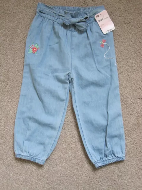 New With Tags Baby Girl Jeans Chambray Flower Motif 18-24months Mothercare