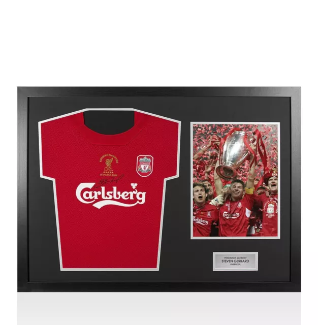 Framed Steven Gerrard Signed Liverpool Shirt - Istanbul 2005 Champions League Wi