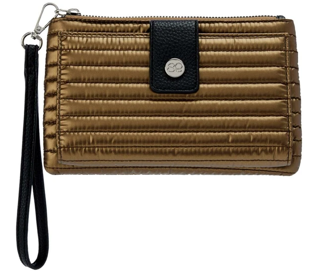 Samantha Brown Quilted Solids Metallic Copper & Black Zip Wallet Wristlet NWT