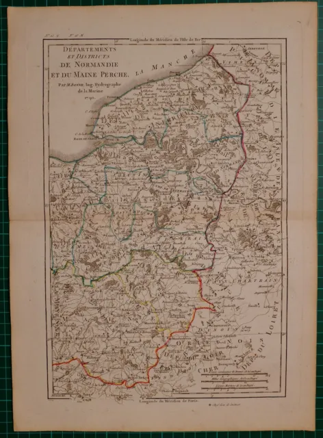 1790 on date du Rigobert Bonne Carte ~ Normandy department and quarters