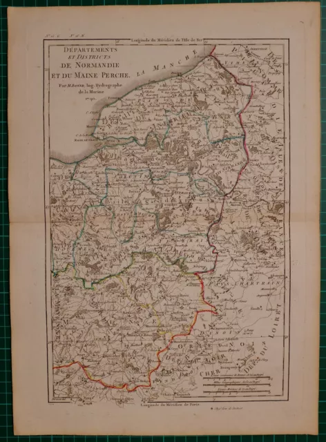 1790 on date du Rigobert Bonne Carte ~ Normandy department and quarters