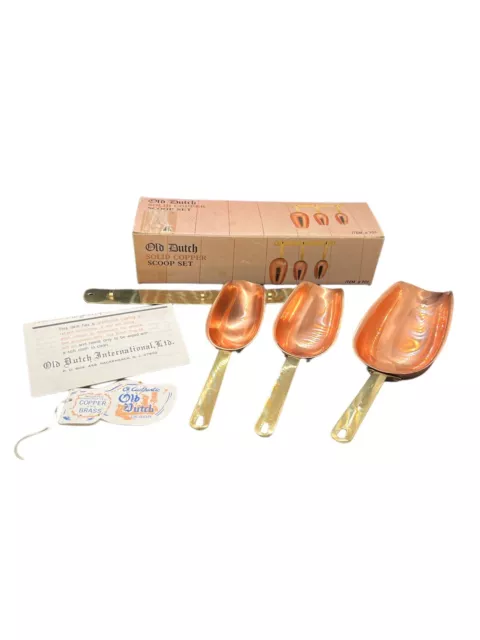 OLD DUTCH SOLID COPPER 4 PC. SCOOP SET Kitchen Wall Hanger New In Box!