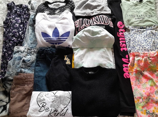 Large Bundle Of Girls Clothes Age 13-14 & 14-15 - Dungarees Tops Leggings etc
