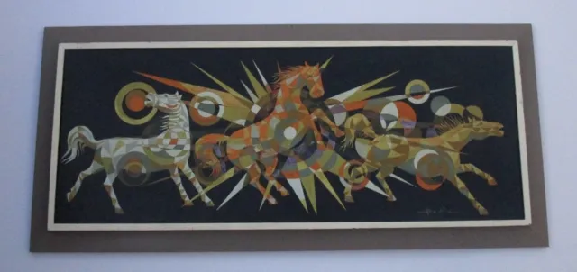 Mid Century Modern Painting Horses Cubist Cubism Abstract Modernism Listed Art