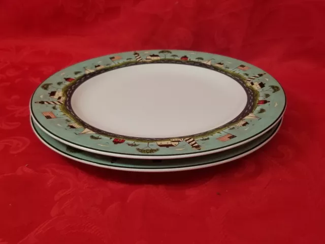 2 Sakura Warren Kimble Coastal Breeze Lighthouse Flag Ship 11" Dinner Plate(s)