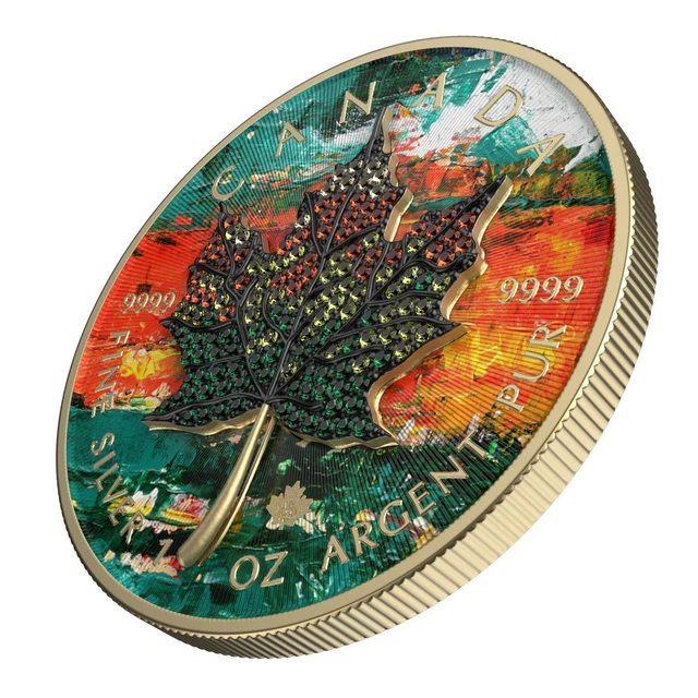 Canada 2022 $5 Maple Leaf Seasons March 1oz Silver Coin with Bejeweled