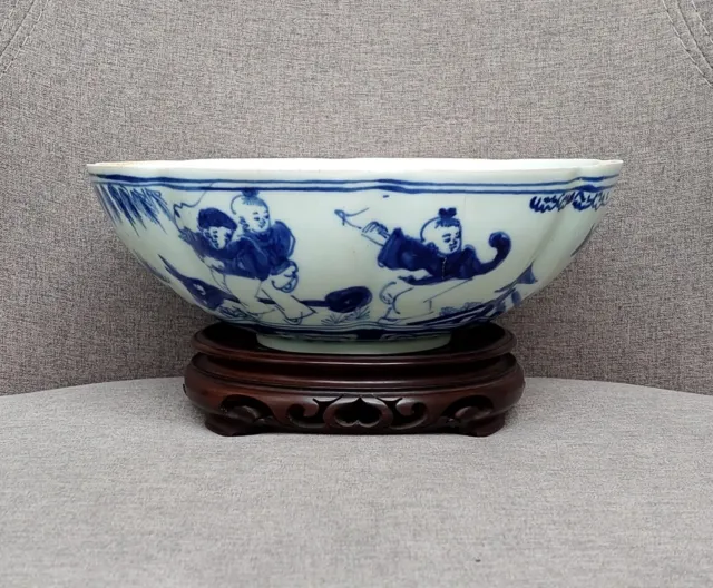 Rare!!Chinese antique ming dynasty blue and white porcelain'BOYS'bowl