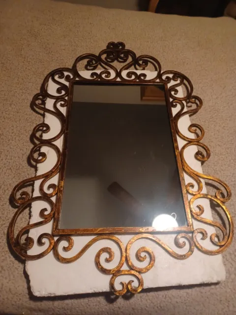 Vintage wrought iron bronze labarge wall mirror model 1505  great condition
