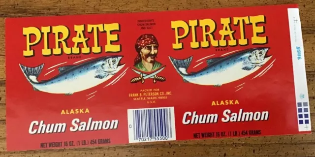 Original Vintage Pirate Brand Salmon Can Label Seattle Washington