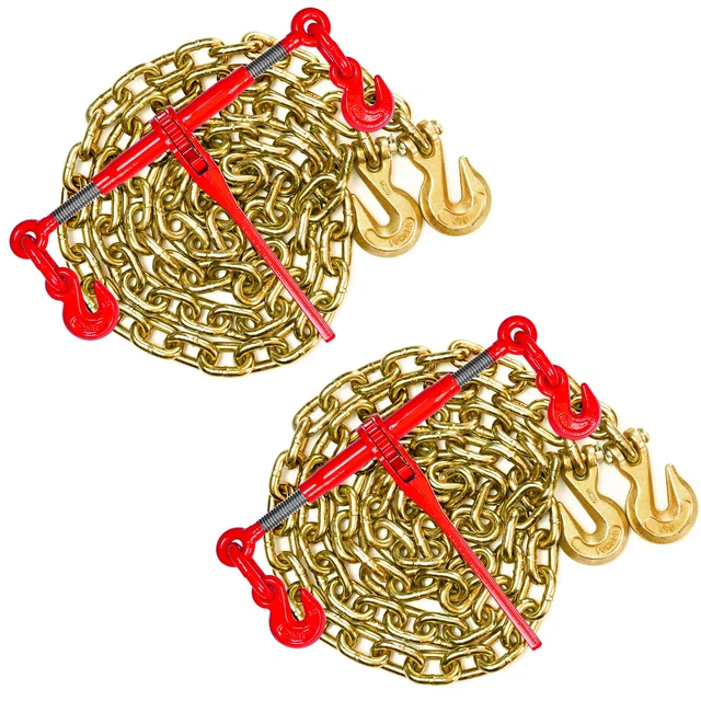 Chain Binder 3/8" -1/2" Grade 70 and 3/8"×10Ft Chains Includes (2) Binders and (