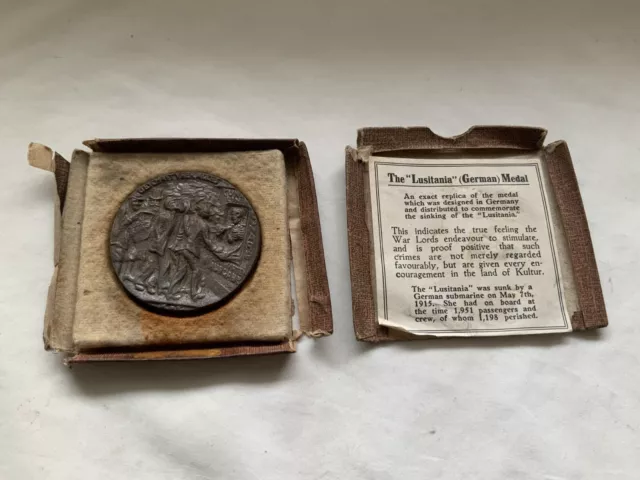 Old The Sinking Of Rms Lusitania 1915 Wwi British Propaganda Medal