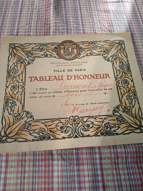 Rare Diplome 1938 MOTOCYCLE CLUB DE FRANCE tour de France