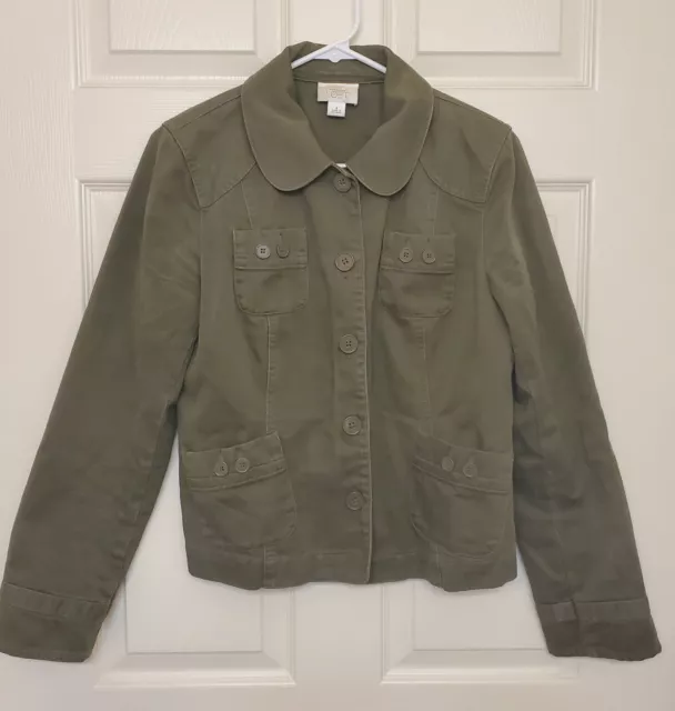 Ann Taylor LOFT Olive Green Button-Up Military Style Jacket Size 8