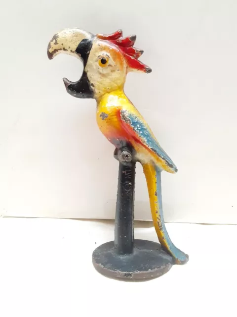 Vintage John Wright Cast Iron Parrot Macaw on Perch Bottle Opener Signed JW