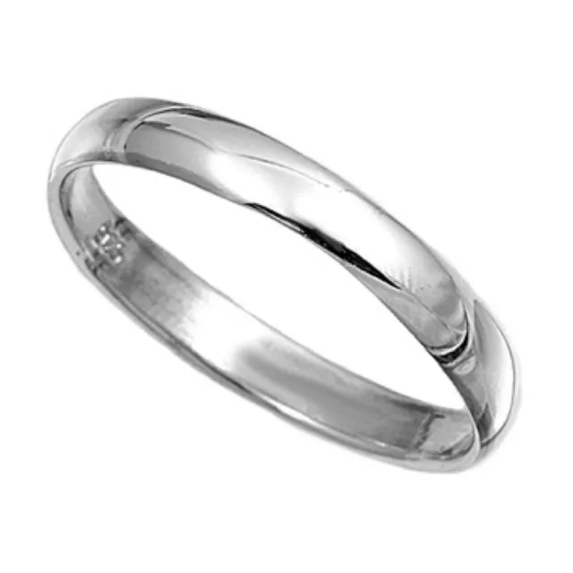 Solid Sterling Silver Plain  Band Polished Ring 3mm Wide Sizes G-Z Wedding Thumb