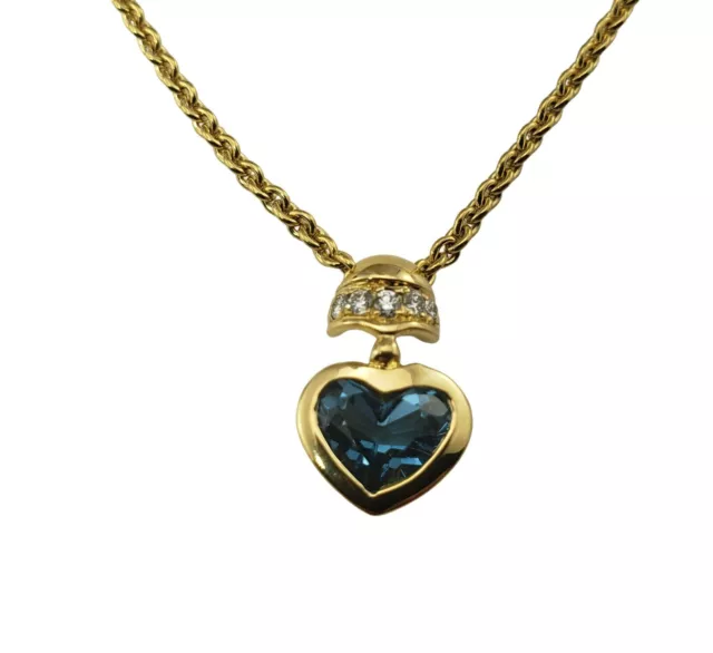 Vintage Movado 18kt Gold Blue Topaz and Diamond Heart Pendant Necklace #10577 Vintage Movado 18kt Gold Blue Topaz and Diamond Heart Pendant Necklace #10577
