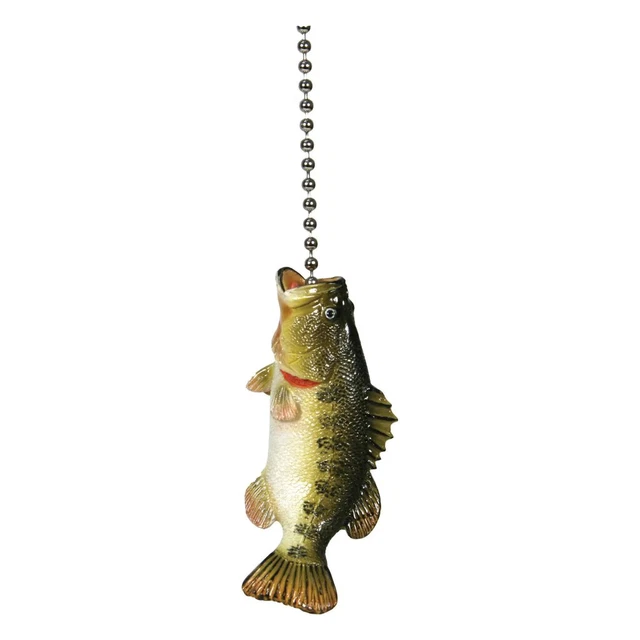 Large Mouth Bass CEILING FAN PULL Chain Lamp Light Cabin Lodge Fishing DECOR
