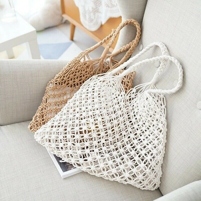 Lady Woven Bags Handbag Net Straw Rattan Wicker Tote Boho Beach Hollow Out Chic