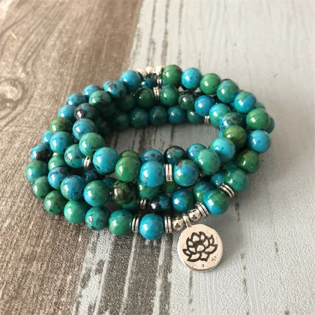 8MM 108 Turquoise Buddha beads Silver Pendant Bracelet Reiki Wrist Handmade
