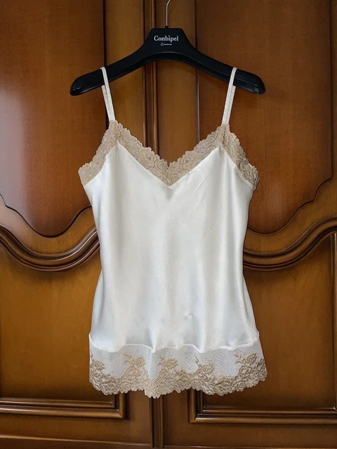 INTIMISSIMI top 100% SETA canotta sottogiacca pizzo TG M BIANCO Pretty Flowers