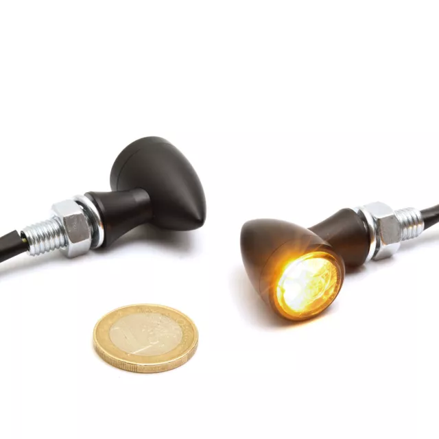 Micro Bullet LED Mini Blinker 2 Stück schwarz Alu ECE f. Harley Chopper Custom