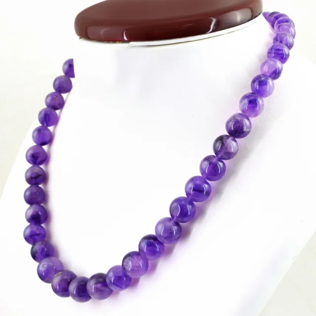 406.50 Cts Natural Purple Amethyst Round Shape Untreated Beads Necklace (Dg)