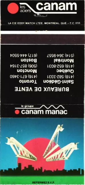Quebec Montreal Canada Les Aciers Canam Vintage Matchbook Cover