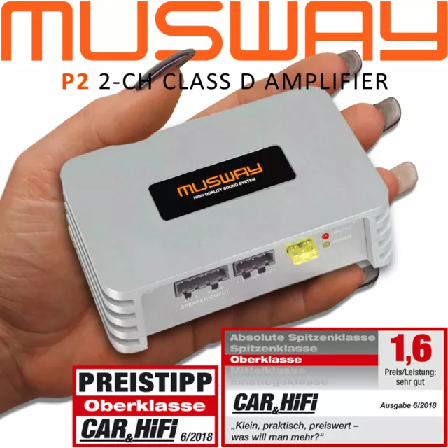 Musway P2 2-Kanal Class D Mini Verstärker 2-CH AMP 210 W. RMS Digital Endstufe