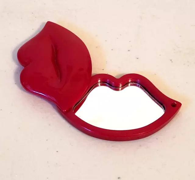 Blistex Plastic Red Lips Slide Out Collectible Mirror 2.5" x 1.5"