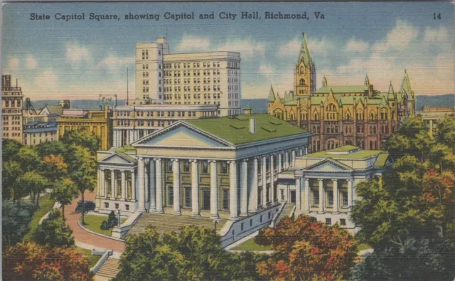 State Capitol Square Showing Capitol City Hall Richmond VA Linen VTG Post Card