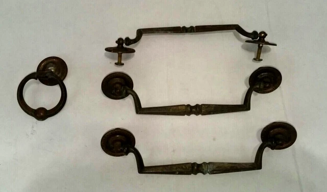 Vintage Drawer Pull Handles Bronze Drop Bail Cabinet Furniture Hardware Lot of 4