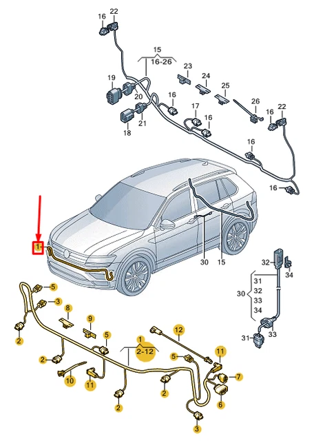 VW TIGUAN AD Front Parking Sensor Wiring Set 5NA971095CM NEW GENUINE £