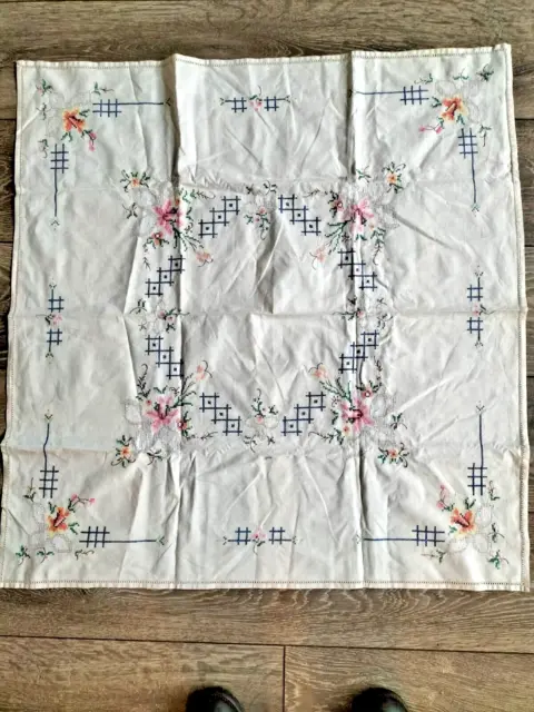 Stunning Vintage Hand Embroidered Cross Stitch Cotton Tablecloth