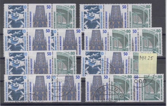Bund 1982,  alle Zusammendrucke aus MH 25 postfrisch/gestempelt, Tagesstempel