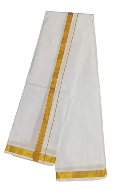 Men Traditional Cotton Single Dhoti Lunge with Big Gold Border Plus1 Angvastram