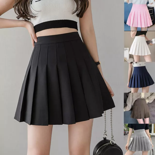 Girls All Round Pleated School Skirt Skorts Zip Drop Waist Mini Dress Women SIZE
