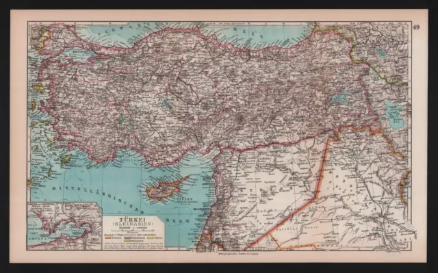 Landkarte map 1928: Türkei. Kleinasien Smyrna Anatolien