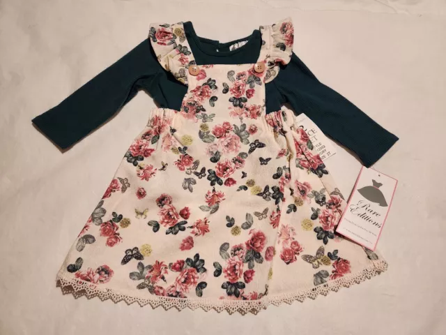 NWT Rare Editions Corduroy Floral Jumper Dress Set 2T Toddler Girl