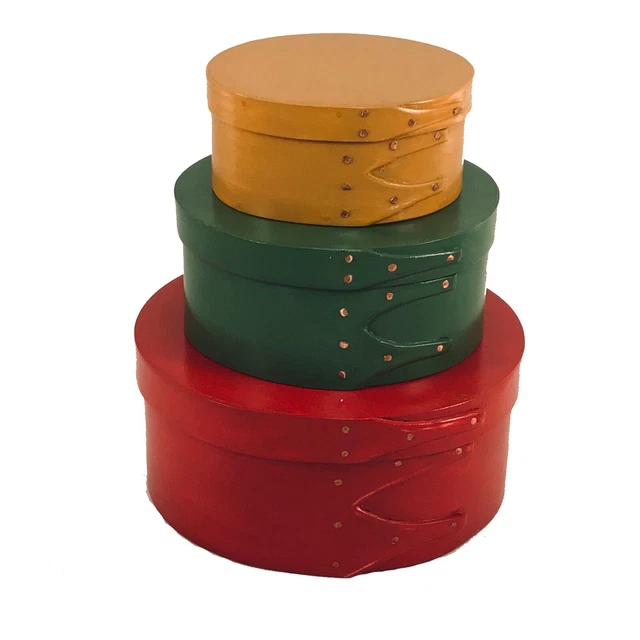 Collection of Three Round Shaker Boxes in Milk Paint, Lacquer Finish