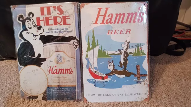 Hamms Beer Sign Lot of 2! New SEALED! Vintage Look.