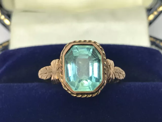 Victorian Art Nouveau Blue Paste Stone 9ct Rose Gold Antique Ring - Size K 1/2