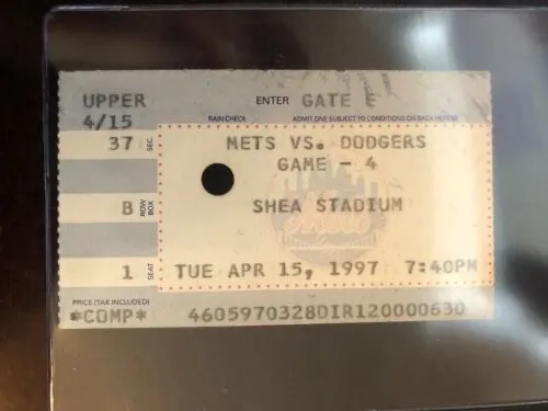 Original Jackie Robinson Day Ticket Stub Mets Vs Dodgers 4-15-97 Shea Stadium!